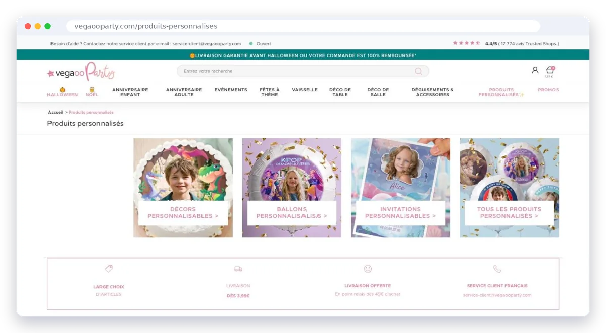 Gamme de produits personnalisés VegaooParty